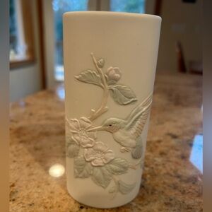 Hallmark Porcelain Vase 6”x 3”Embossed with Hummingbird plus 2 candle holders.